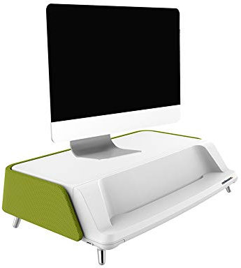 celexon réhausseur pour écran, Moniteur ou Ordinateur Portable - avec Plateau de Rangement, Station de Chargement USB, stérilisation UV - 55,1 x 13,5 x 34,5 cm - Vert