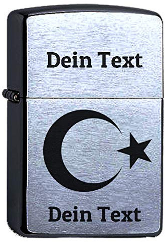 Türkei Halbmond und Stern mit Lasergravur Compatible with Zippo personalisiert, Turkey, türkisch Benzin Sturmfeuerzeug Personalisieren