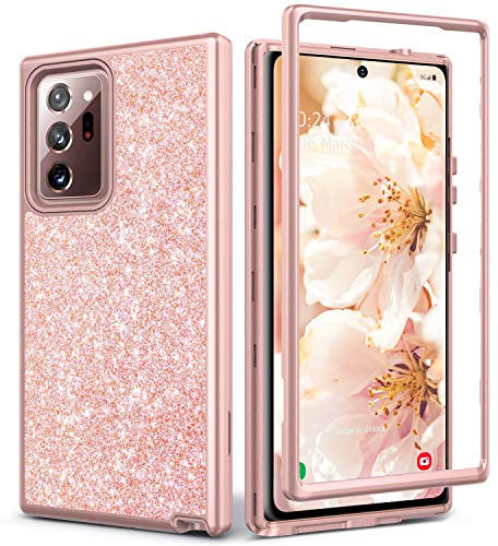 Coolwee Glitzer Full Schutzhülle für Galaxy Note 20 Ultra 5G Heavy Duty Hybrid 3 in 1 Rugged Shockproof Women Girl Rose Gold für Samsung Galaxy Note 20 Ultra 6,9 Zoll Glänzend Bling Sparkle
