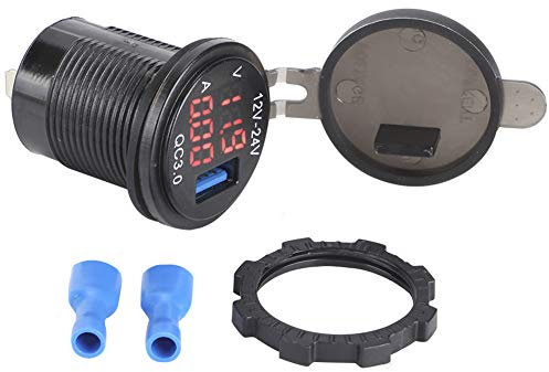 Cargador USB para automóvil 3 en 1, Enchufe de Cargador USB de 12-24 V 3.0 con voltímetro Digital, amperímetro, monitoreo de Carga rápida para teléfono(Rojo)