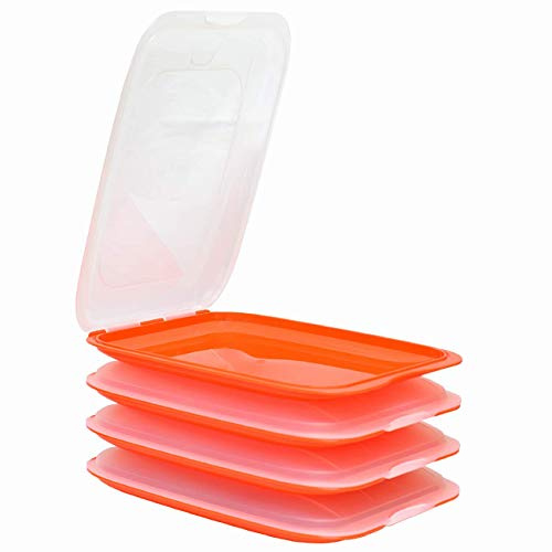 Engelland - 4 x Stapelbare Aufschnitt-Boxen mit Deckel, Farbe: Orange, Wurst-Behälter, Frischhalte-Dose, BPA-frei, wiederverwendbar, 25 x 17 x 3,3 cm