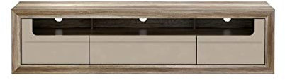 Tv Schrank Tiziano TZT13, Lowboard, Fernsehentisch, Fernsehenschrank, Unterschrank mit 3 Schubkästen (Antik Eiche/Beige Hochglanz)