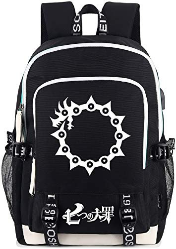 Roffatide Anime The Seven Deadly Sins Luminous Backpack Printed Schoolbag Laptop Rucksack with USB Charging Port & Headphone Port Black