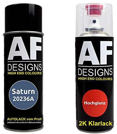 Alex Flittner Designs Pintura Bote Spray Kit compatible con Saturno 20236A Luz Montana Azul 2K Barniz Claro Pintura Base Aerosol 2x400ml