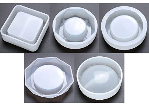 VOANZO 5 moldes de Silicona para Hacer Decoraciones de Mesa, Posavasos, ceniceros, portavelas, Almohadillas para macetas, etc.(Cuadrado+Redondo+rombo+Forma de sección+Forma de sección Grande)