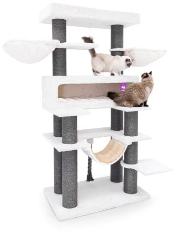Petrebels Maine Coon Kratzbaum XXL, Lookout 198 cm, Design Kratzbaum für große Katzen, Extrem Stabil, mit 15cm Ø Natur-Sisal Stämme, Farbe Off-White