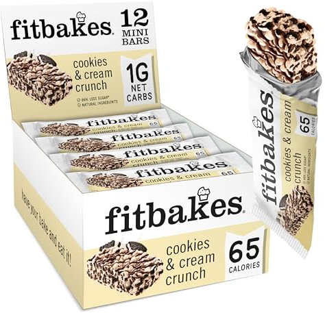 Fit bakes 65 Calories Keto Cookies & Cream Mini Bars (12x19g) Diabetic Chocolate Keto Snack, 1 Net Carb Low Sugar Chocolate Bar, Diabetic Sweets Biscuits, Low Calorie Snack Crunch Cake, Fitbakes