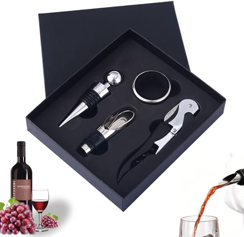 4 Piezas Abridor de Vino Set, Set sumiller con Abrebotellas, Juego Accesorios para Abridor Vino Manual, Adecuado para la Apertura Manual de Vino Tinto y Cerveza