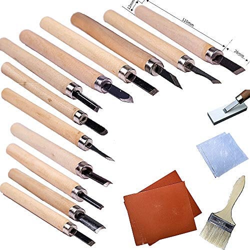Fycooler Ciseaux à Bois, 18 in 1 Outils Sculpture sur Bois, Kit Sculpture Bois avec 12 Couteau Sculpture Bois,Avec Pierre à Aiguiser - Pour Débutants Menuisier DIY Outils Sculpture sur Bois