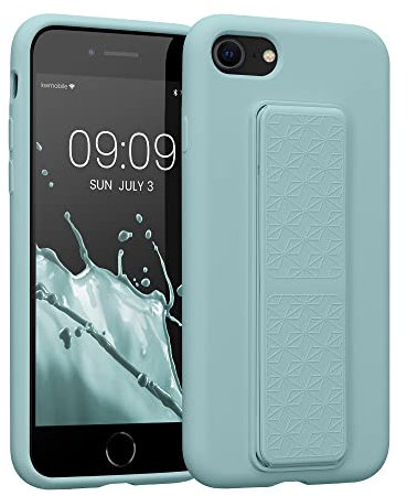 kwmobile Handyhülle kompatibel mit Apple iPhone SE (2022) / iPhone SE (2020) / iPhone 8 / iPhone 7 - Hülle mit Fingerhalter und Standfunktion - Silikon Case Handy Cover in Mintgrün