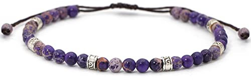 Suyi Beaded Bracelets Adjustable Handmade String Bracelet Bohemian Colorful Stone Strand Bracelet for Women Purple