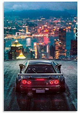 JDM R34 Auto-Poster, dekoratives Gemälde, Leinwand, Wandkunst, Wohnzimmer, Poster, Schlafzimmer, 40 x 60 cm