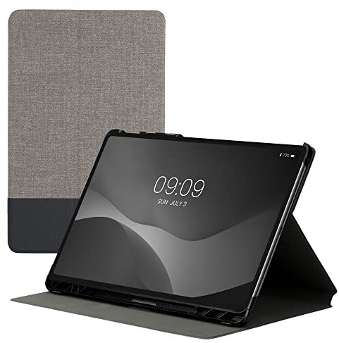 kwmobile Carcasa Compatible con Huawei MatePad Pro 12.6 (2021) - Funda de Tela para Tablet con Soporte en Gris/Negro