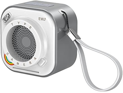 EWA Wireless Mini Bluetooth Speaker with Lanyard, Small Speaker with Bass Radiator, Unique Camera Look, Support TF Card, Small But Loud, Portable Speaker for Home, Party, Travel, Outdoor (Gray)