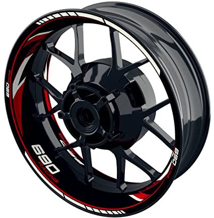 One-Wheel, Premium Felgenaufkleber passend für KTM Duke 690| Motiv: 690 Racing Razor, Felgenrandaufkleber GP, Wheelsticker Motorrad, Farbe rot