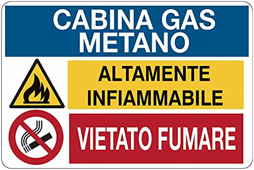 Cabina gas metano - CARTELLO SEGNALETICO ISO 7010 in Adesivo Resistente, Pannello in Forex o Pannello In Alluminio (ADESIVO 30X42 CM)