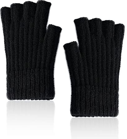 PFLYPF 1 par de guantes de medio dedo, guantes sin dedos, guantes de invierno de punto, guantes calientes de medio dedo unisex (negro), Negro , Talla única
