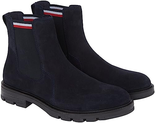 Tommy Hilfiger Stivali Bassi Uomo Corporate Suede Chelsea Pelle Scamosciata, Blu (Desert Sky), 44 EU