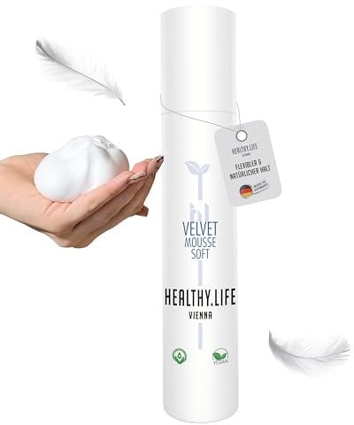 HLV - Volumen Schaumfestiger für natürlichen Halt - Haarschaum Vegan, für feines Haar & Volumen Haarstyling - Schaum zum Föhnen, Locken Festiger mit Conditioner - Haarpflege (Velvet Mousse Soft 200ml)