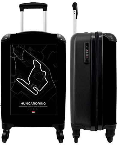 NoBoringSuitcases.com® Koffer Handgepäck Trolley Rollkoffer Kleine Reisekoffer mit 4 Rollen - Rennstrecke - Sport - Hungaroring - F1 - Schwarz und weiß - 55x35x20cm - Fotokoffer - Kabinenkoffer