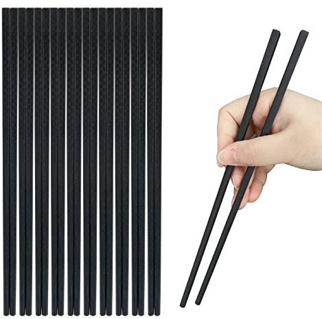 10 Pairs Fiberglass Chopsticks, Reusable Chopsticks, 9.3 inches Dishwasher Safe, Non-Slip, Black
