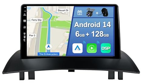 YUNTX [6GB+128GB] Android 15 2 Din Autoradio para Renault Megane II(2002-2008)-[Integrado CarPlay/Android Auto/DSP/GPS]-IPS 2.5D 9”Touch Screen-CAM+MIC-DAB/Bluetooth 5.0/360 Cámara/Control del Volante
