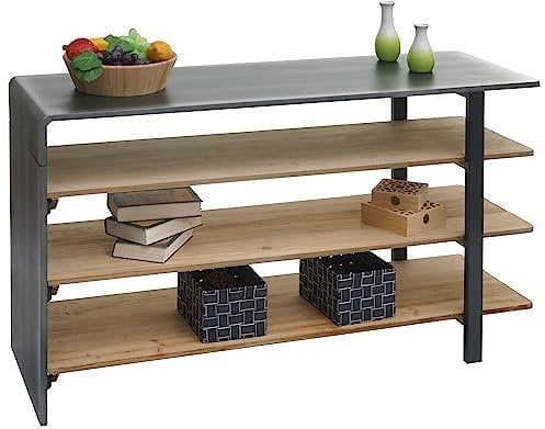 Regal HWC-L75, Wohnregal Bücherregal Schuhregal Sideboard, Massiv-Holz Industrial 72x119x40cm MVG Natur mit Metall-Optik