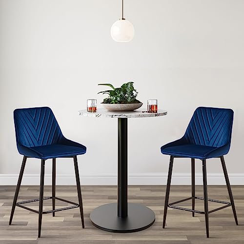 LEMROE Barhocker, 2er-Set für die Küche, mit Metallbeinen und Fußstütze, Samt-Barhocker mit Rückenlehne, gepolsterte Frühstücksthekenhocker für die Heimkücheninsel