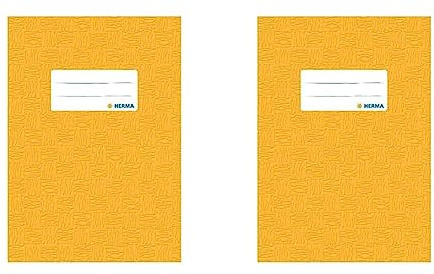 HERMA 7421 Heftumschlag A5 Bast Gelb, Hefthülle mit Beschriftungsetikett und Baststruktur aus strapazierfähiger und abwischbarer Polypropylen-Folie, Heftschoner für Schulhefte, farbig (Packung mit 2)