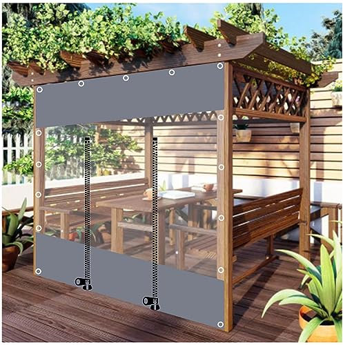 Pergola Planenseitenwände, Outdoor wasserdichte Plane Vorhänge, Terrasse Pavillon Garage Plane Regen Vorhänge, 0,3mm Transparent PVC Abdeckplane Mit Reißverschluss Tür,LxH-4.8x2.5m/15.7 * 8.2ft
