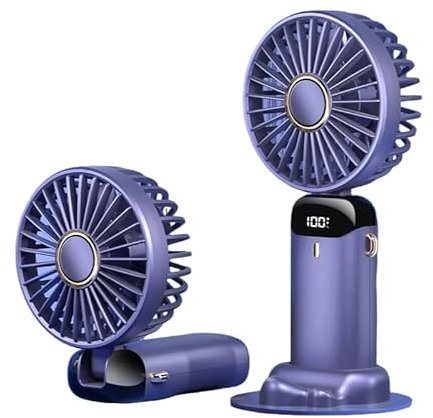 Handheld Fan, Mini Portable Fan USB Rechargeable, Small Pocket Fan 5 speeds with Lanyard and Base, Built-in 4200mAh Battery USB Desk Fan Foldable for Office, Outdoor, Home, School (Purple)