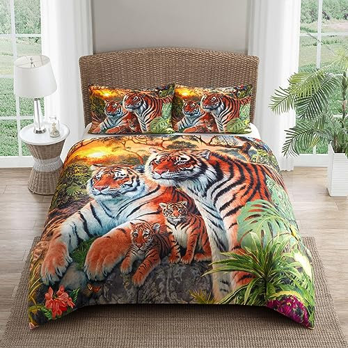 YUTNSAN Warm Flanell Bettwäsche 135x200cm Tiger Tier Thema Flauschige Cashmere Touch Bettbezug Kuschelig Coral Fleece Winter Bettwäsche Set mit Kissenbezug 80x80cm