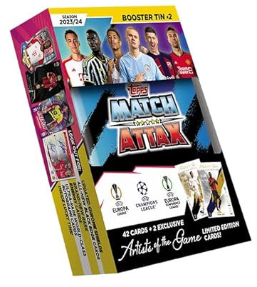 Topps Match Attax 23/24 - Booster Tin 2 - enthält 42 Match Attax Karten plus 2 exklusive Artists of the Game Limited Edition Karten