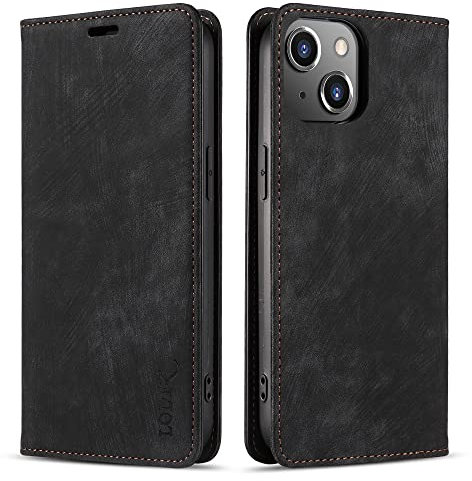 LOLFZ Wallet Case for iPhone 15 6.1, Premium Slim PU Leather Case Card Slots Stand Function Magnetic Protective Flip Case Cover Compatible with iPhone 15 - Black
