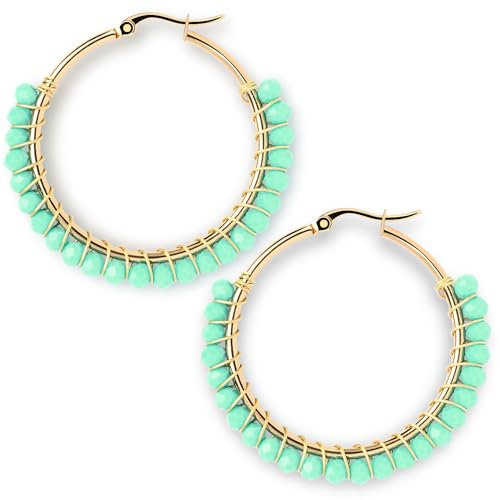 Aurstore Ohrringe, Creolen, aus Edelstahl, für Damen, kleiner Hula-Hoop-Reifen, trendiger Schmuck, Geschenke für Frauen, Mädchen, hypoallergen und mehrfarbig, Stein