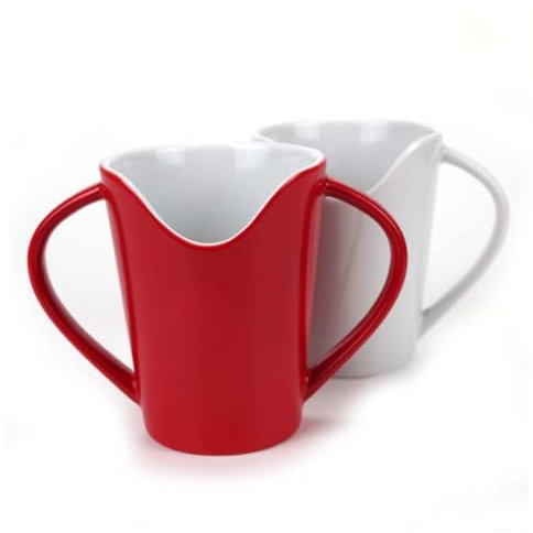 unisonoPLUS Nasenbecher Porzellan, Trinkhilfe 2 Henkel, Hilfsfunktion, Trinkhilfe, Tasse für Senioren, Gastro-Qualität (robust und zeitlos) (rot)