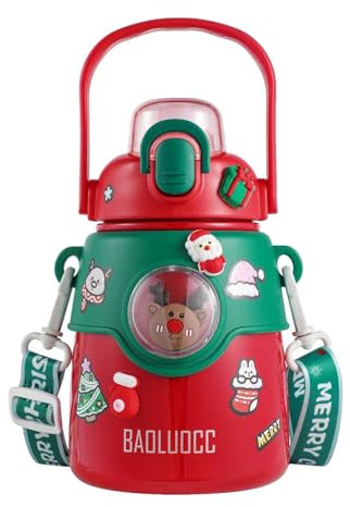 Folpus Weihnachtsmotiv-Isolierflasche, vakuumisolierte Trinkflasche, Edelstahl-Vakuumbecher für Frauen, Rot