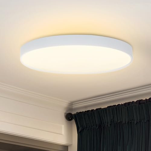 muyuua Deckenlampe LED Deckenleuchte Flach - Schlafzimmerlampe Ø28cm Badezimmerlampe Rund 17W Schlafzimmer Badezimmer Deckenbeleuchtung Flurlampe 3000K Badlampe IP44 Küchenlampe für Bad Küche Flur