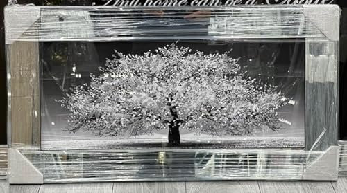 SPARKLE PALACE Silver Blossom Tree 3D Glitter Liquid Art Crush Frame Picture Wall Art - Stunning 82x42 Decor Piece