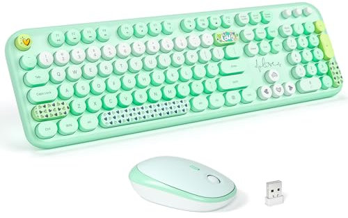 MOFII Tastiera wireless e mouse Combo – verde pallido Full Size Plug and Play tastiere colorate per computer – 104 tasti rotondi keycap USB 2.4G carino tastiera per Windows/Laptop/Mac/Desktop/PC