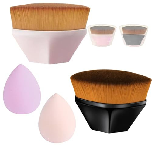 Okaywork Beauty Blender + Pinceau Fond de Teint, 2 Pièces éponge Fond de Teint éponge Maquillage, 2 Pièces Foundation Brush, Pinceau Fond de Teint Fluide, Pinceau De Maquillage Avec BoîTe De Rangement