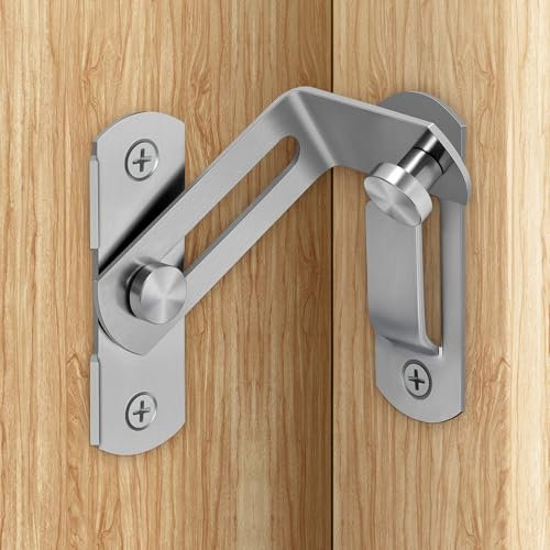 LOQRON Pestillo deslizante para puerta abatible, pestillo de puerta de granero de 90 grados con tornillos, cerradura de seguridad para puerta corrediza de granero para exteriores/interiores, ventanas,