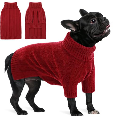 Queenmore Hundepullover für mittelgroße Hunde, Mädchen und Jungen, weicher Hundepullover für Weihnachten, Rollkragenpullover, Haustierpullover, Strickwaren, Outfit für den Urlaub, gestrickt, weich,