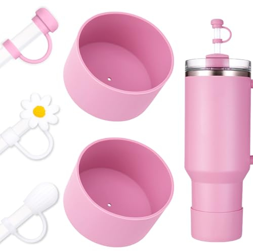 DUNLAGUE Kofferraum- und Strohabdeckungs-Set – 2 Silikonstiefel, 3 Strohhalmkappen, Bodenschutz für Stanley Cup H2.0 850 ml und 1,134 ml, exakte Farbübereinstimmung mit Stanley, Zubehör Pfingstrose