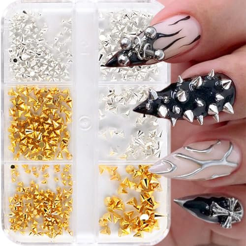 Mini Rivets en Métal Punk Nail Charms Or Argent Strass Ongles Charme Cônes Pointes Bijoux Ongles Strass Nail Art Goujons Pierres À Ongles Alliage Nail Charms Strass Accessoires De Conception D'ongles