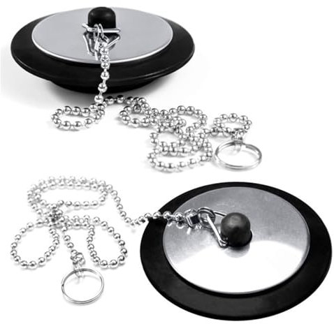 DHWEKU 2 Stück Abflussstopfen, Universal Ventilstopfen, Ø 45-43 mm Badewannenstöpsel, Stöpsel Kette, Waschbecken Stöpsel Verschluss, mit 40cm Stöpsel Kette, für Spüle, Spültisch Stopfen