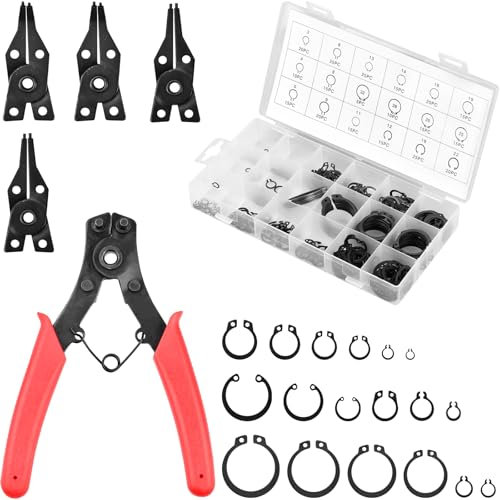 MAMIELIZ 4 Pezzi Pinze per Anelli di Sicurezza Pinza Seeger con 300 Pezzi Anello di Sicurezza Set Impugnatura Antiscivolo Anello di Ritenzione Elasticizzato da 2 mm a 32 mm