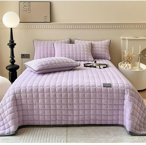 DMBAOD Samt-Steppdecken für Queen-Size-King-Size-Betten, wendbares Gitter-Tagesdecken-Set, luxuriöses weiches Quilt-Set, leichte Samtdecke für alle Jahreszeiten Lila 200x230cm