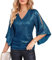 Damen V-Ausschnitt Sexy Bluse Einfarbige Solid Bluse Pailletten Club Top 3/4 Ärmel Leicht Shirt Glänzende Highlights Top Party Pfauenblaue Pailletten XXL