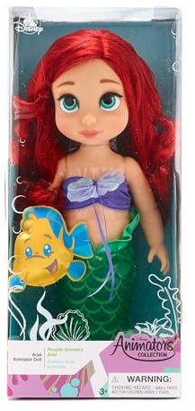 Disney Store Puppe Arielle, die Meerjungfrau, aus der Animator Collection, 39 cm / 15, echt wirkendes Haar zum Kämmen und Outfit, mit Fabius Plüschtier aus Satin, Sammelpuppe für Kinder ab 3 Jahren